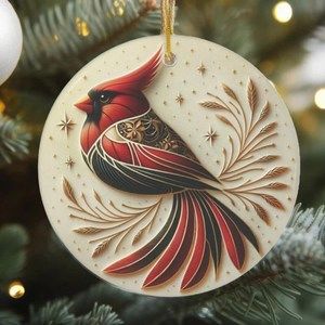 Cardinal Bird Of Many Colors Ce ramic Christmas Ornament